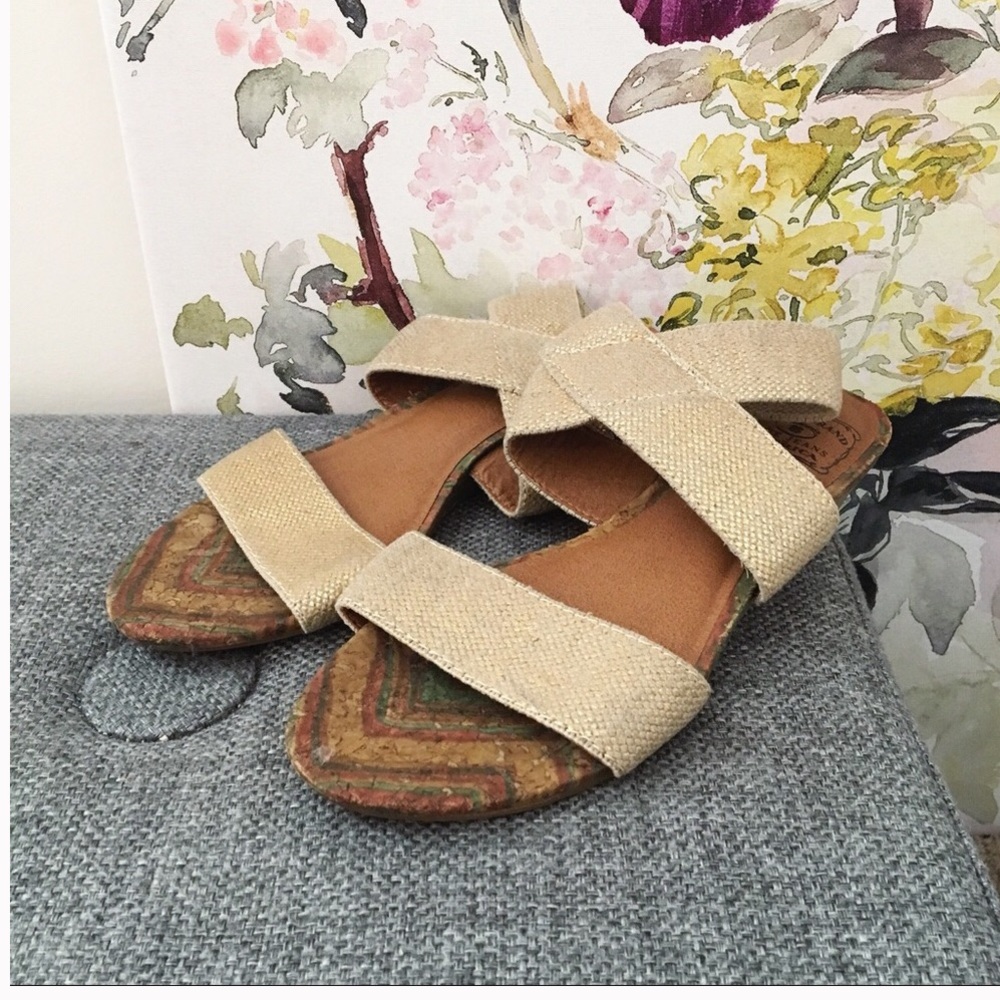 Lucky Brand Gold Canvas Crossover Wedge Sandals
